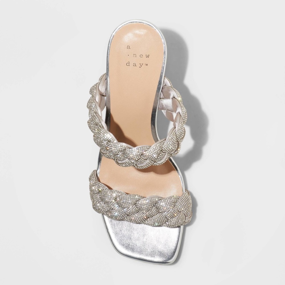 A New Day Silver Sparkle Basil Rhinestone Heels Size 8.5